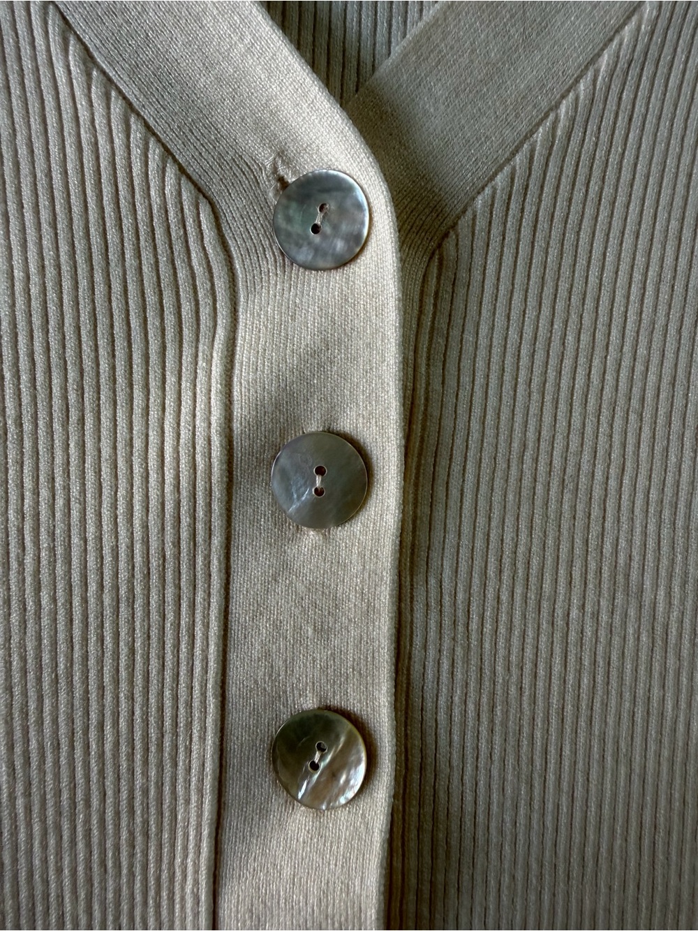 Mod Ref Soft Ribbed V-Neck Button Front Top - Cream - Picture 2 of 4